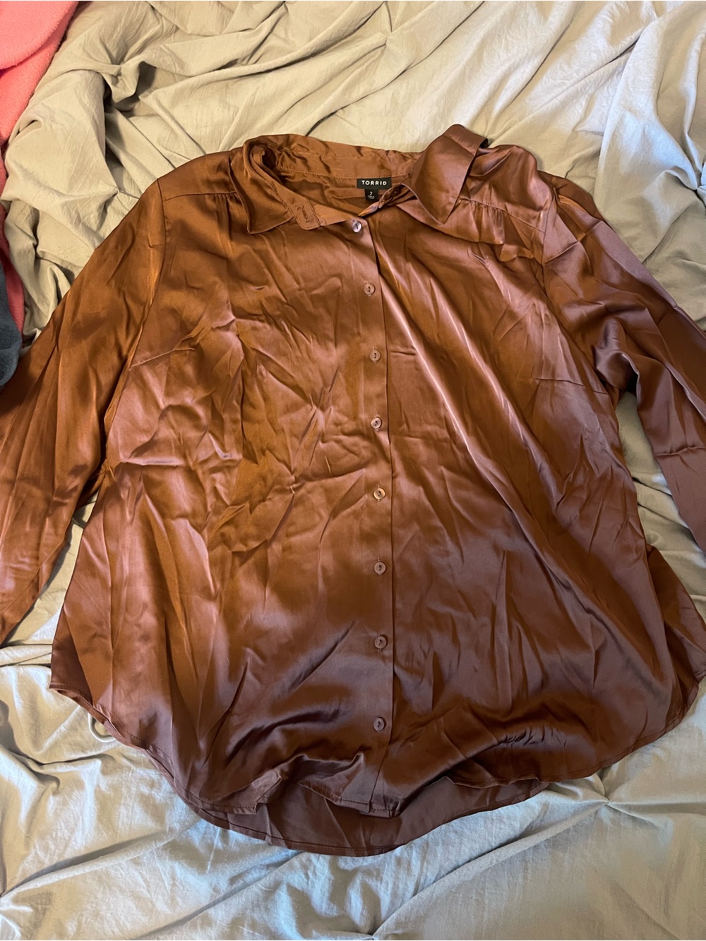 TORRID Brown Satin Button-Front Blouse